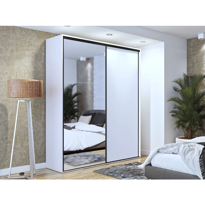 Szafa przesuwna Black IV z lustrem 200 cm czarne dodatki okucia
